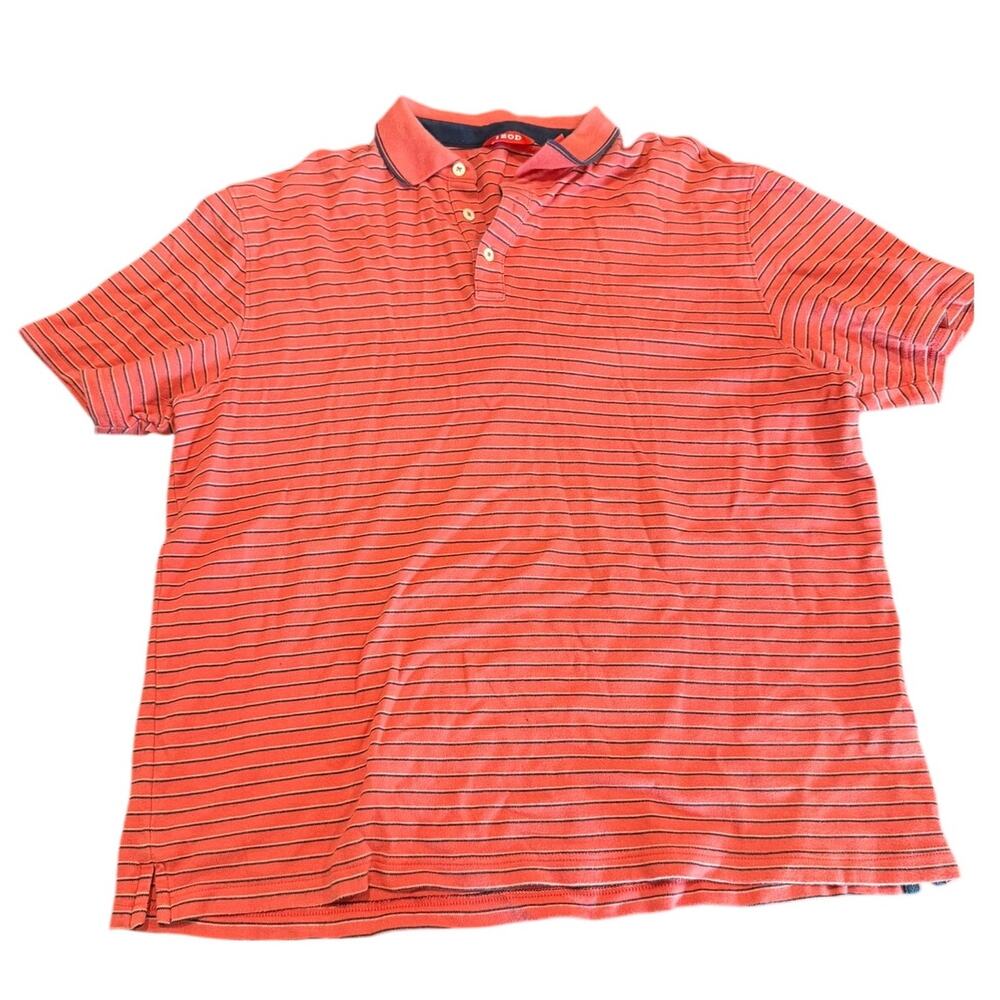 IZOD Men's Orange and Blue Striped Short Sleeve Polo Shirt Size Large